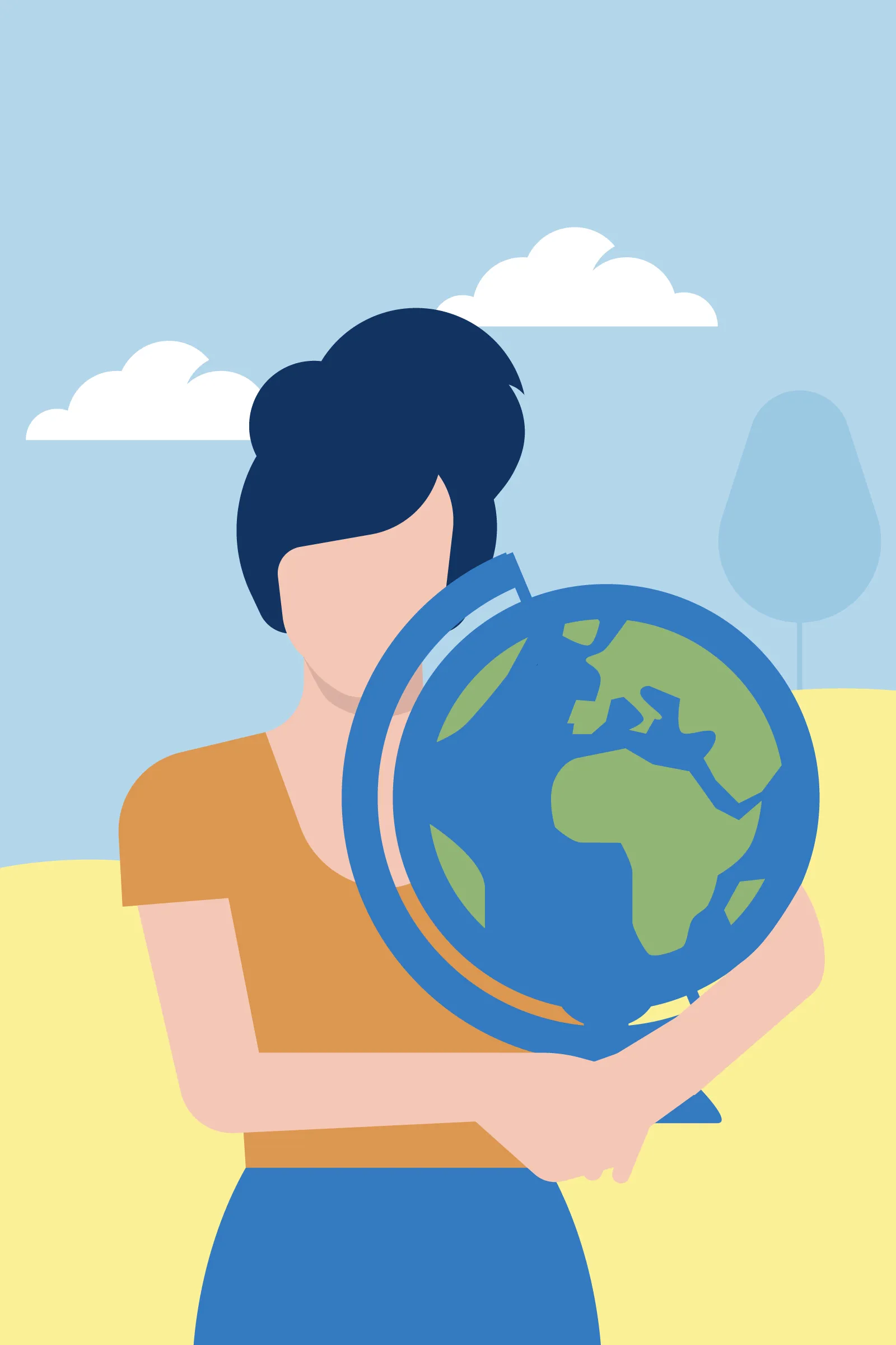 Vrouw heeft wereldbol vast