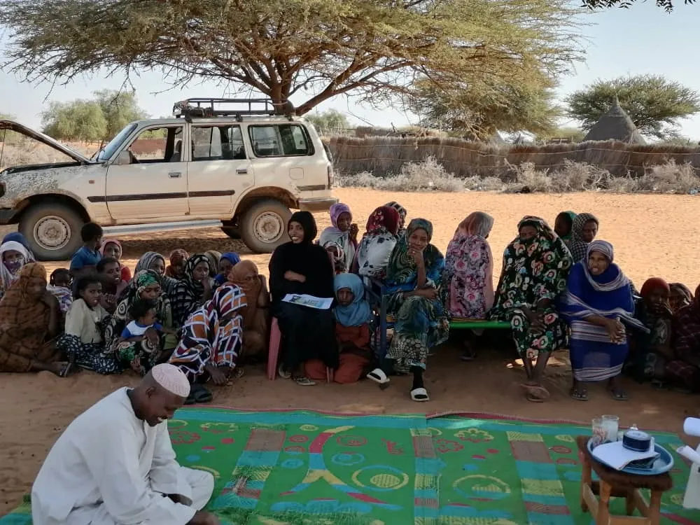 The locally-led adaptation theory in practice: a community meeting in Sudan.