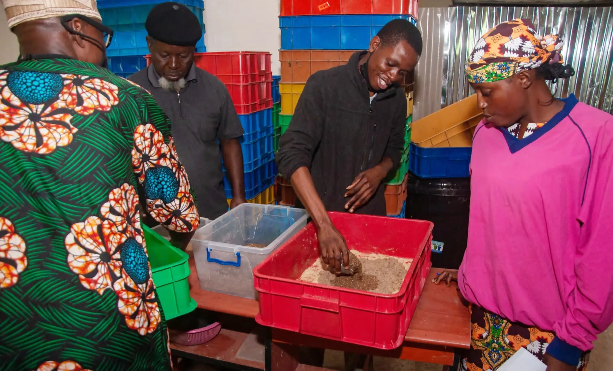 Men bekijkt larven in Nigeria